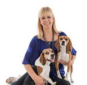 Teresa Rhyne, breast cancer survivor speaker, with her beagles