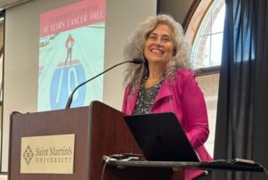 Wendy Hammers, cancer survivor keynote speaker, at Providence Swedish Cancer Institute Cancer Survivor Day